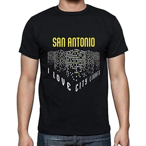 Ultrabasic - Homme T-Shirt Graphique J'aime San Antonio Lumières Noir Profond 1