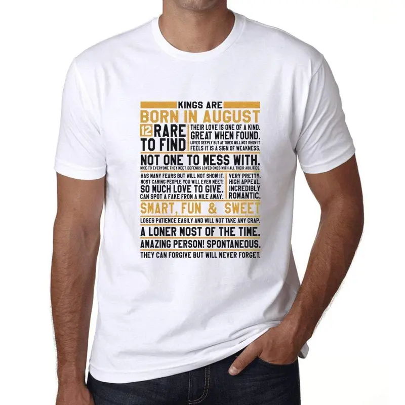 Ultrabasic - Homme T-Shirt Graphique Les Rois Sont Nés En Août Imprimé T-Shirt Blanc 1