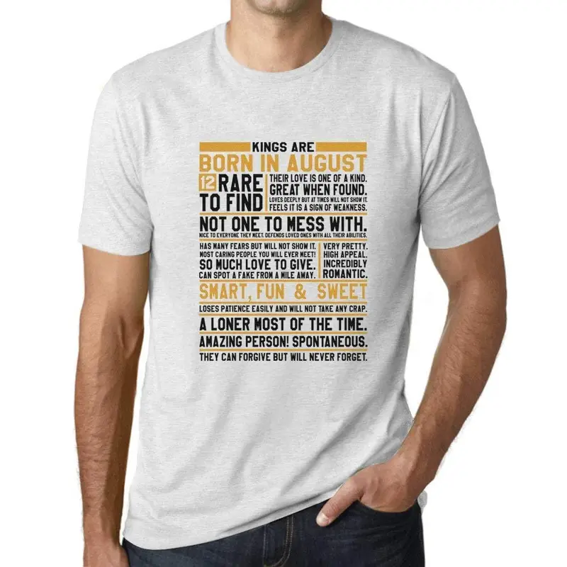 Ultrabasic - Homme T-Shirt Graphique Les Rois Sont Nés En Août Imprimé T-Shirt Blanc Chiné 1
