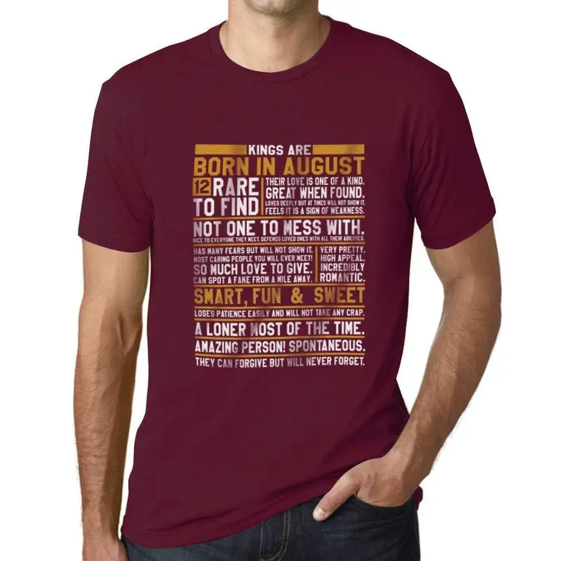 Ultrabasic - Homme T-Shirt Graphique Les Rois Sont Nés En Août Imprimé T-Shirt Bordeaux 1