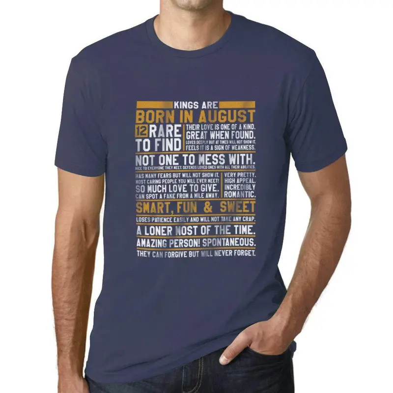 Ultrabasic - Homme T-Shirt Graphique Les Rois Sont Nés En Août Imprimé T-Shirt Denim 1