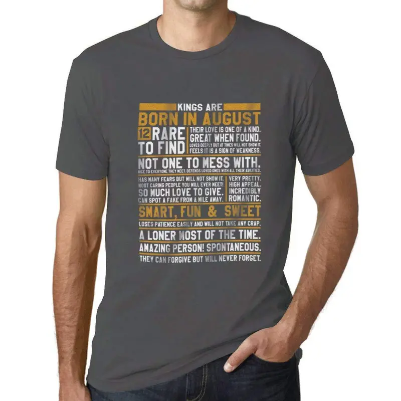Ultrabasic - Homme T-Shirt Graphique Les Rois Sont Nés En Août Imprimé T-Shirt Gris Souris 1