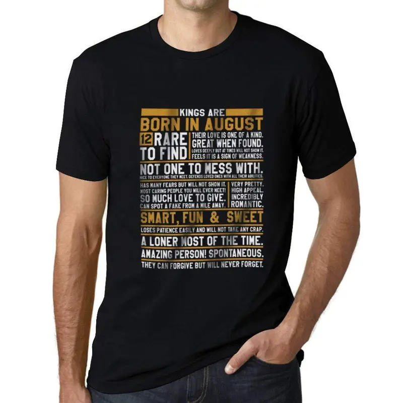 Ultrabasic - Homme T-Shirt Graphique Les Rois Sont Nés En Août Imprimé T-Shirt Noir Profond 1