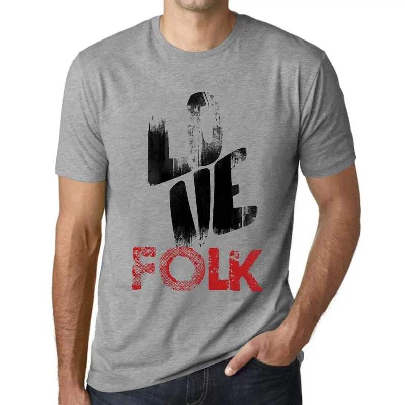 Ultrabasic - Homme T-Shirt Graphique Love Folk Gris Chiné 1