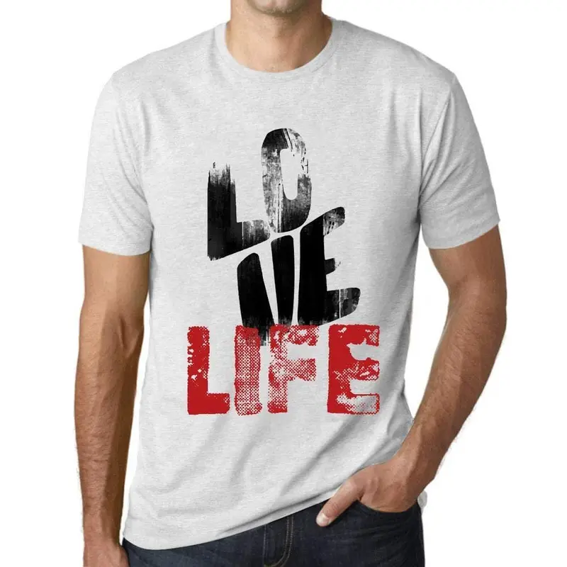 Ultrabasic - Homme T-Shirt Graphique Love Life Blanc Chiné 1