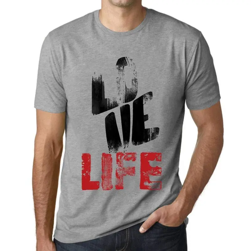 Ultrabasic - Homme T-Shirt Graphique Love Life Gris Chiné 1