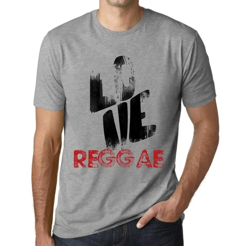 Ultrabasic - Homme T-Shirt Graphique Love Reggae Gris Chiné 1