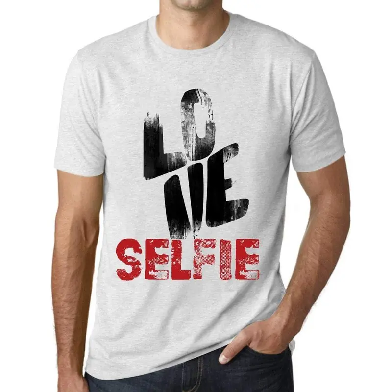 Ultrabasic - Homme T-Shirt Graphique Love Selfie Blanc Chiné 1