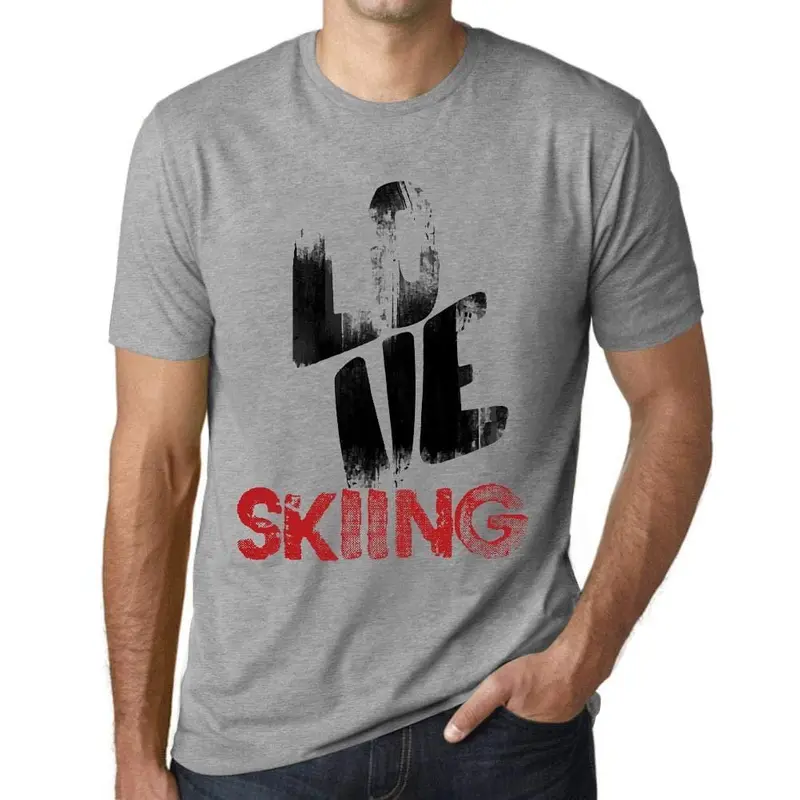 Ultrabasic - Homme T-Shirt Graphique Love Skiing Gris Chiné 1