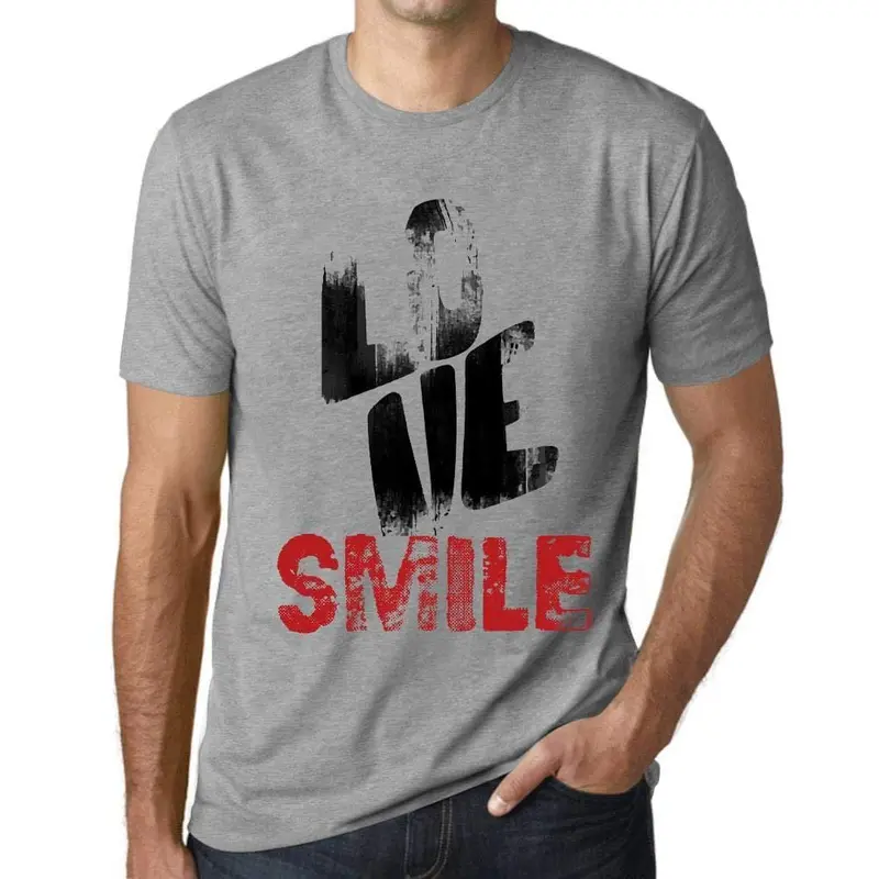 Ultrabasic - Homme T-Shirt Graphique Love Smile Gris Chiné 1