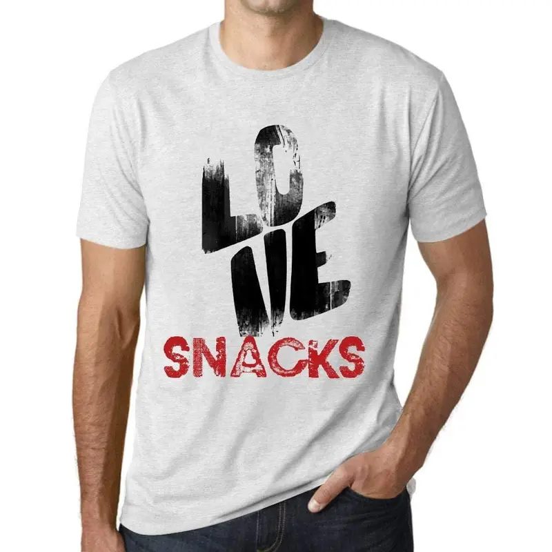 Ultrabasic - Homme T-Shirt Graphique Love Snacks Blanc Chiné 1