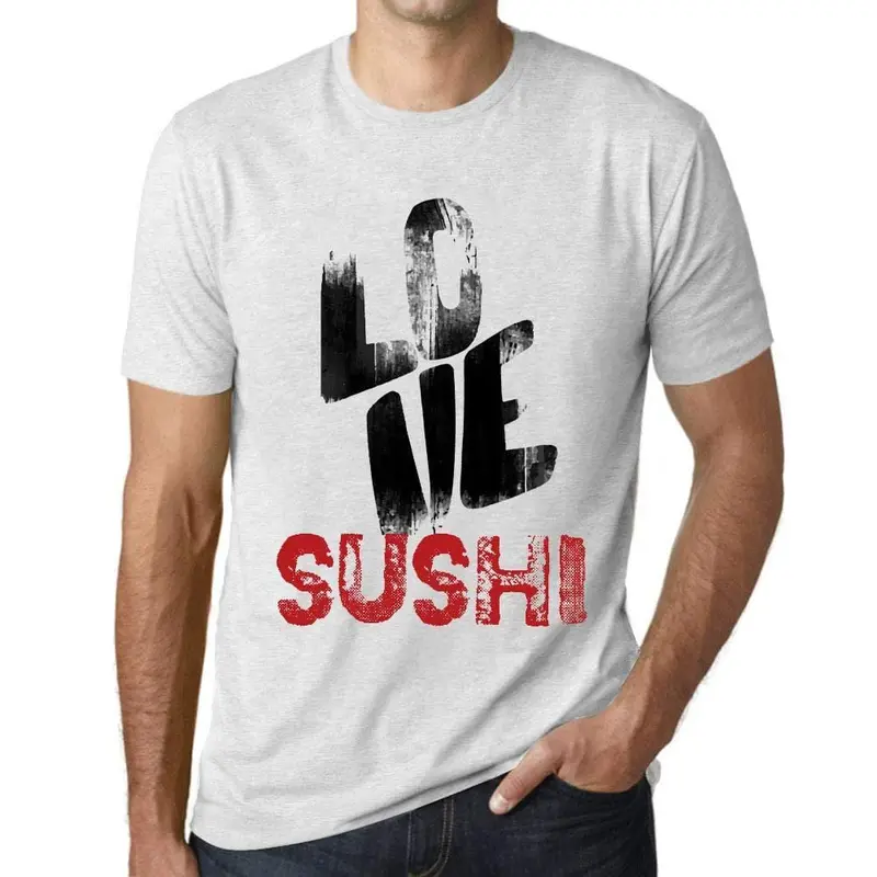 Ultrabasic - Homme T-Shirt Graphique Love Sushi Blanc Chiné 1