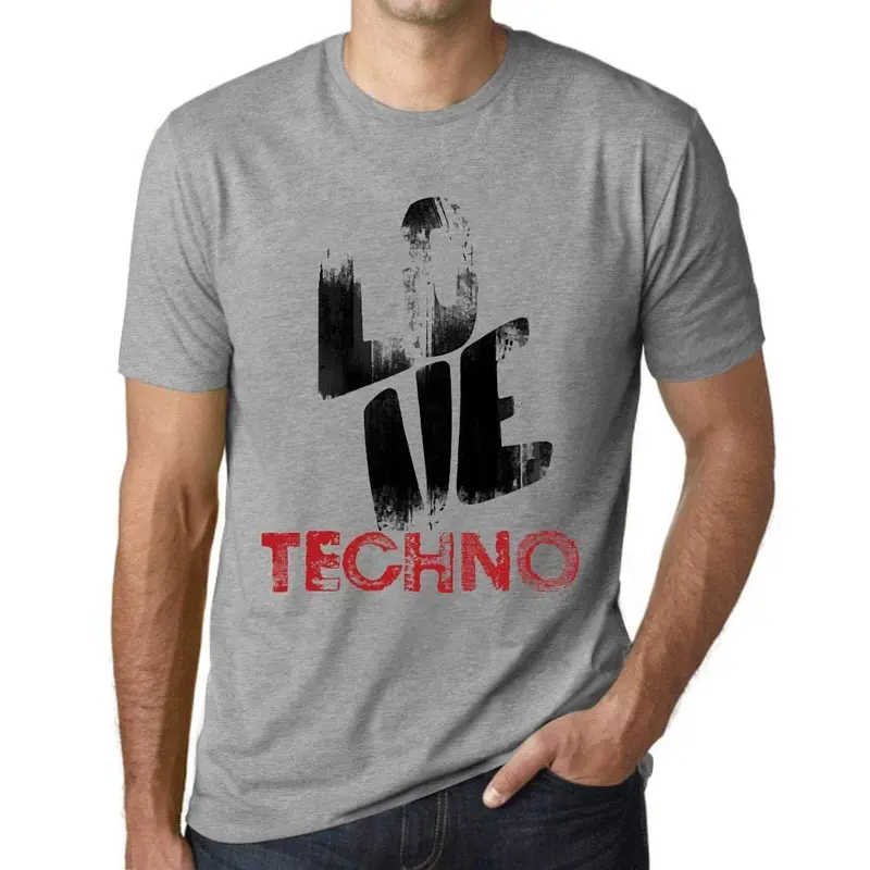 Ultrabasic - Homme T-Shirt Graphique Love Techno Gris Chiné 1