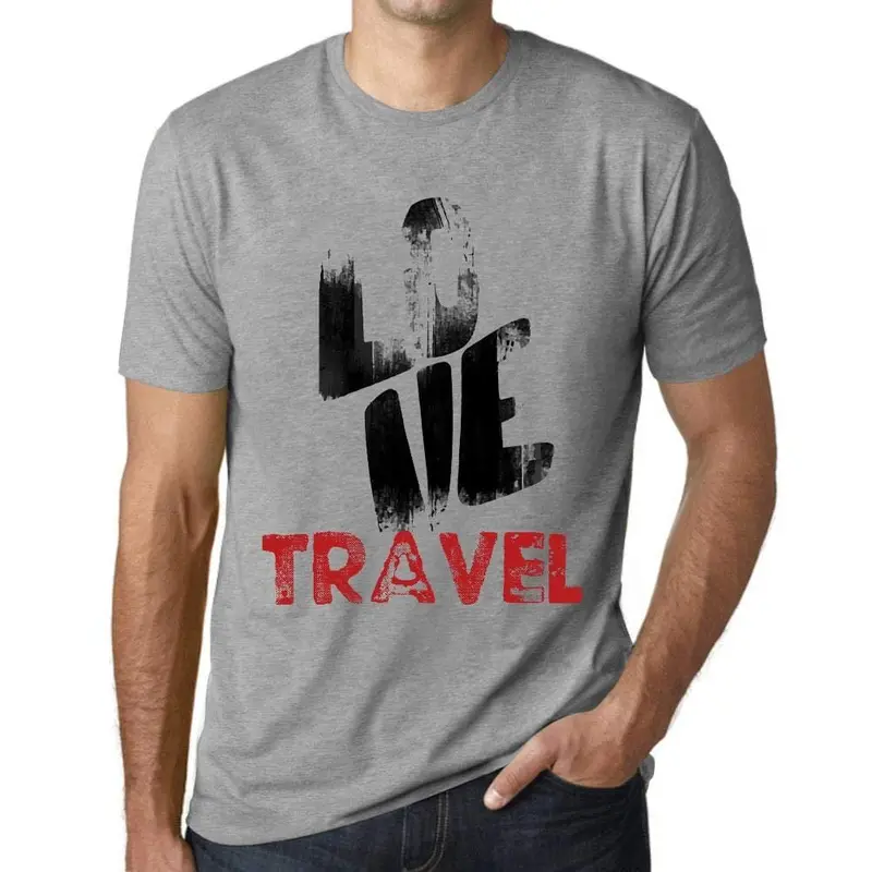 Ultrabasic - Homme T-Shirt Graphique Love Travel Gris Chiné 1