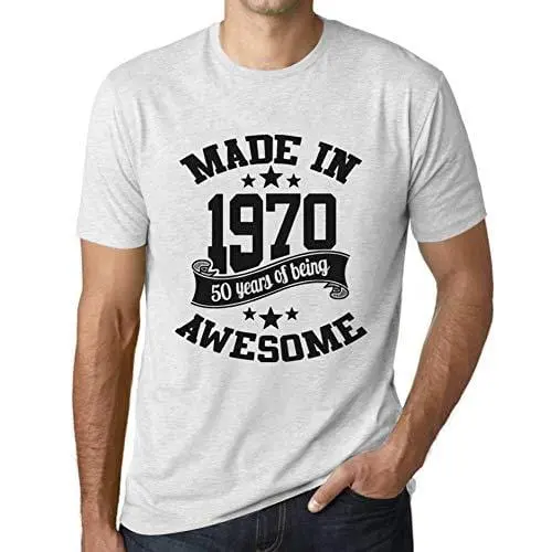 Ultrabasic - Homme T-Shirt Graphique Made In 1970 Idée Cadeau T-Shirt Pour Le 50E Anniversaire Blanc Chiné 1