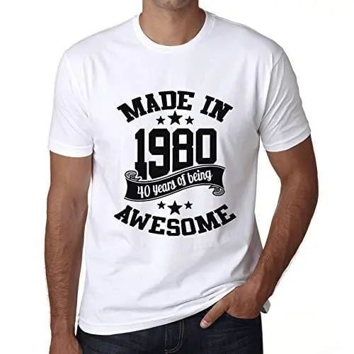 Ultrabasic - Homme T-Shirt Graphique Made In 1980 Idée Cadeau T-Shirt Pour Le 40E Anniversaire Blanc 1