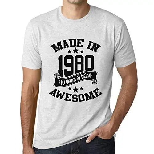 Ultrabasic - Homme T-Shirt Graphique Made In 1980 Idée Cadeau T-Shirt Pour Le 40E Anniversaire Blanc Chiné 1