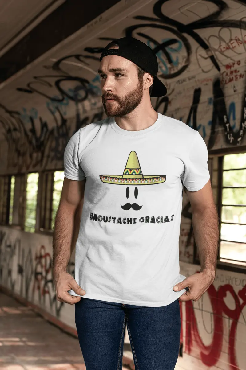 Ultrabasic - Homme T-Shirt Graphique Moustache Gracias Lettres Imprimées Blanc 1