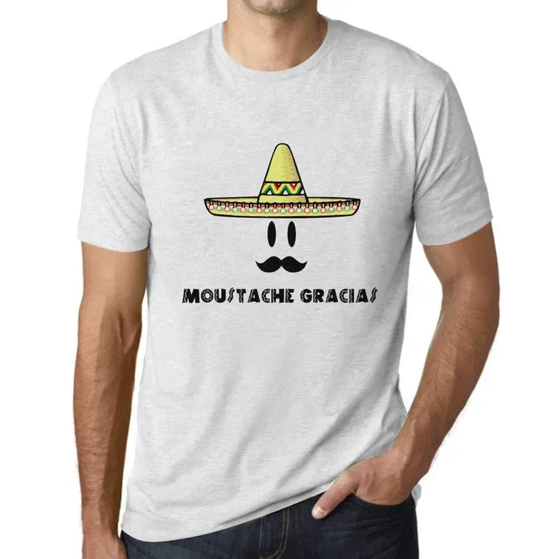 Ultrabasic - Homme T-Shirt Graphique Moustache Gracias Lettres Imprimées Blanc Chiné 1