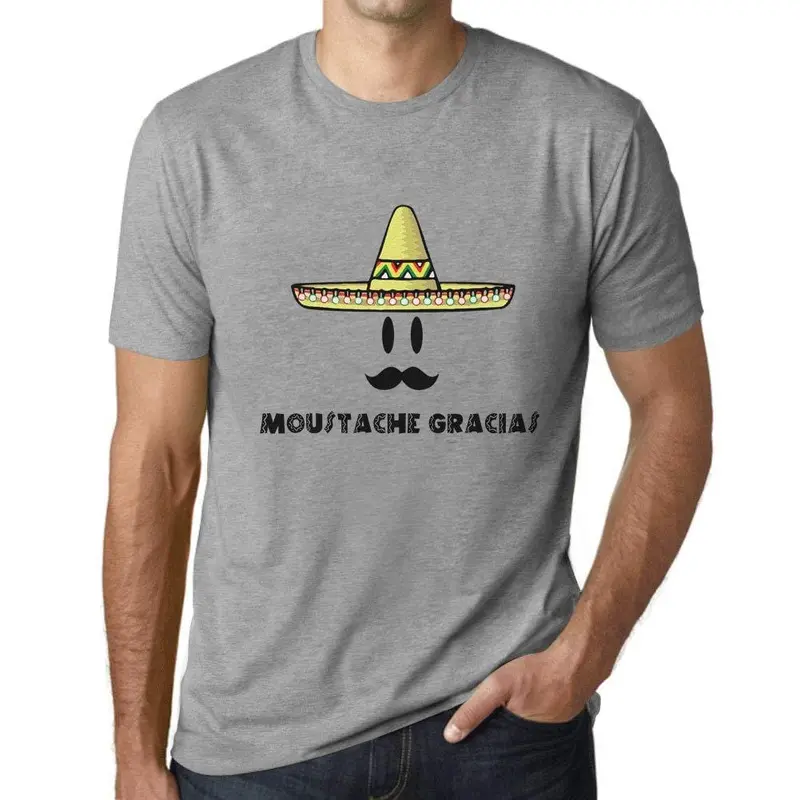 Ultrabasic - Homme T-Shirt Graphique Moustache Gracias Lettres Imprimées Gris Chiné 1