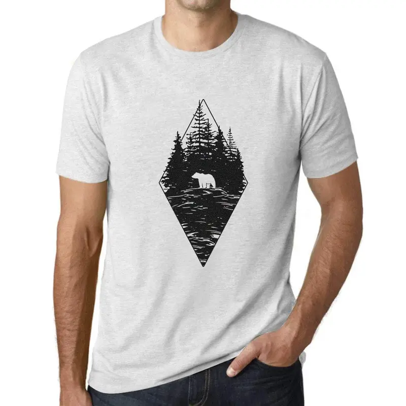 Ultrabasic - Homme T-Shirt Graphique Ours De La Forêt Blanc Chiné 1