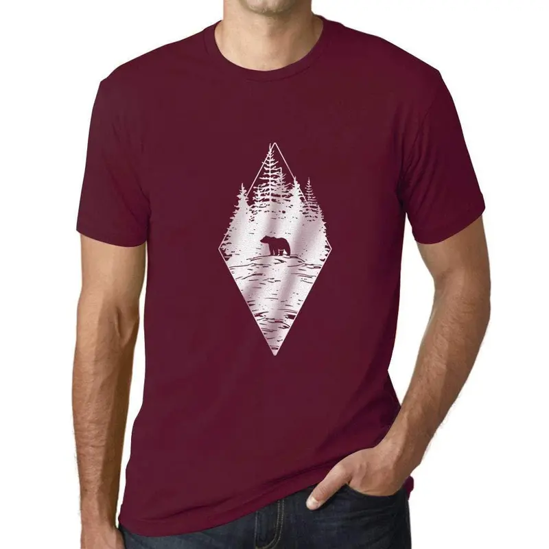Ultrabasic - Homme T-Shirt Graphique Ours De La Forêt Bordeaux 1