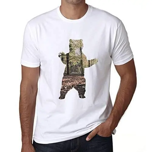 Ultrabasic - Homme T-Shirt Graphique Ours Et Forêt Blanc 1