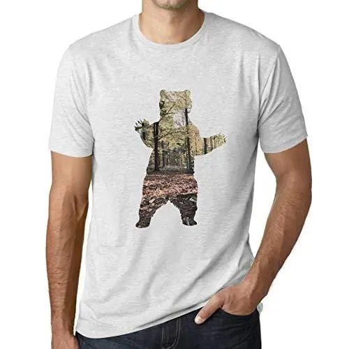 Ultrabasic - Homme T-Shirt Graphique Ours Et Forêt Blanc Chiné 1