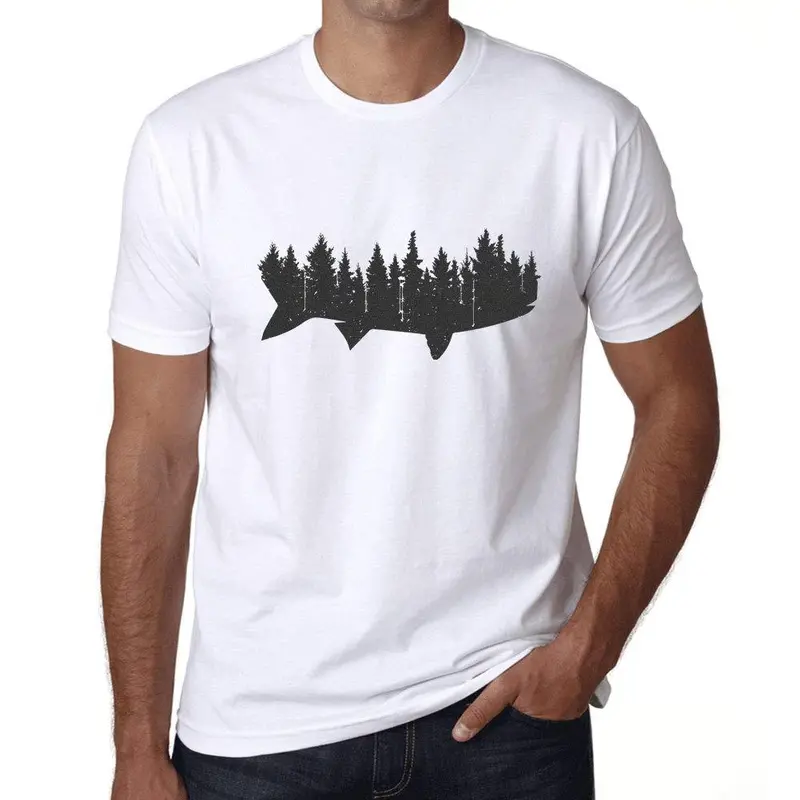 Ultrabasic - Homme T-Shirt Graphique Poisson Et Forêt Blanc 1
