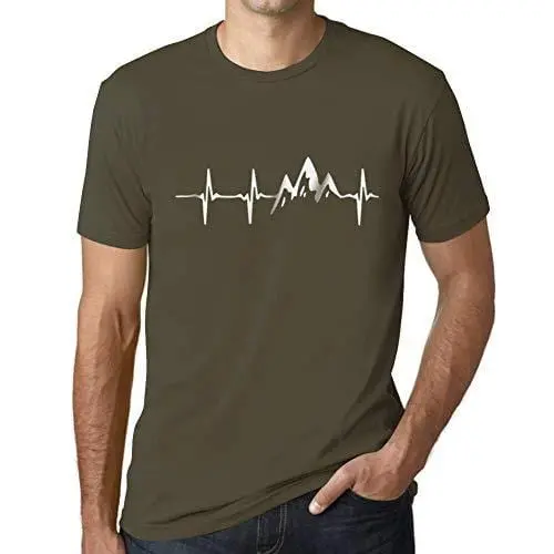 Ultrabasic - Homme T-Shirt Graphique Rythme Cardiaque De Montagne Army 1
