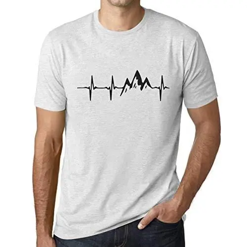 Ultrabasic - Homme T-Shirt Graphique Rythme Cardiaque De Montagne Blanc Chiné 1