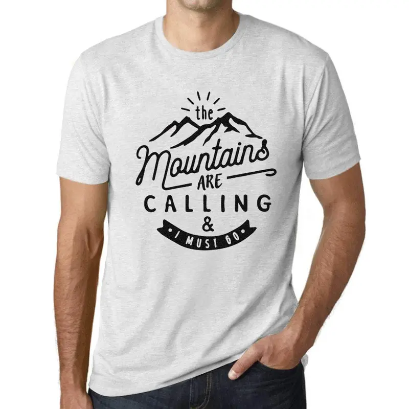 Ultrabasic - Homme T-Shirt Graphique The Mountains Are Calling Blanc Chiné 1