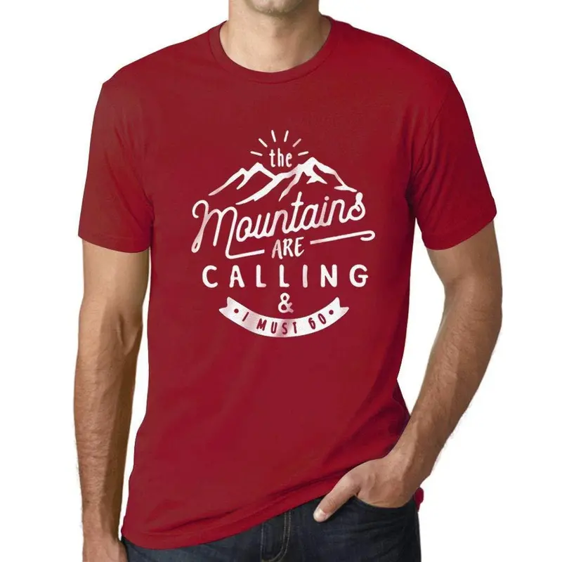 Ultrabasic - Homme T-Shirt Graphique The Mountains Are Calling Rouge Tango 1