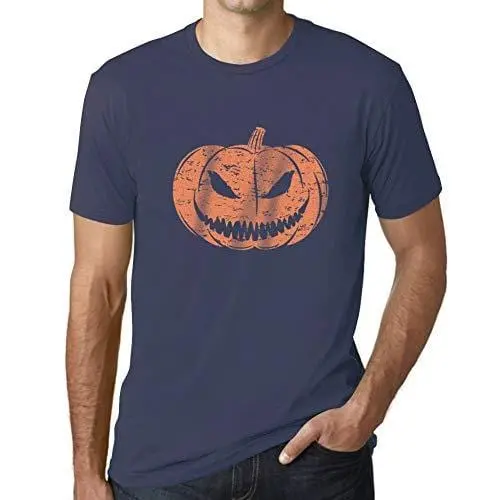 Ultrabasic - Homme T-Shirt Graphique Visage Citrouille Mignon Occasionnel Automne Halloween Denim 1