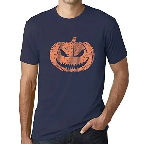Ultrabasic - Homme T-Shirt Graphique Visage Citrouille Mignon Occasionnel Automne Halloween French Marine 1
