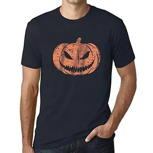 Ultrabasic - Homme T-Shirt Graphique Visage Citrouille Mignon Occasionnel Automne Halloween Marine 1