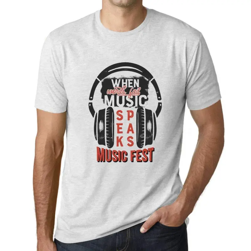 Ultrabasic Homme T-Shirt Graphique When Words Fail Music Speaks Blanc Chiné 1
