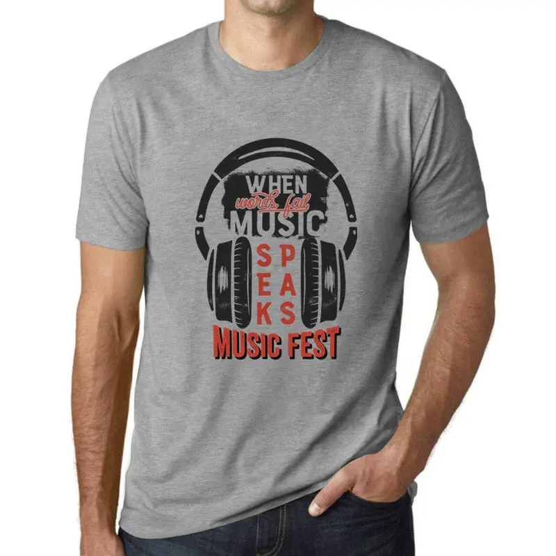 Ultrabasic Homme T-Shirt Graphique When Words Fail Music Speaks Gris Chiné 1