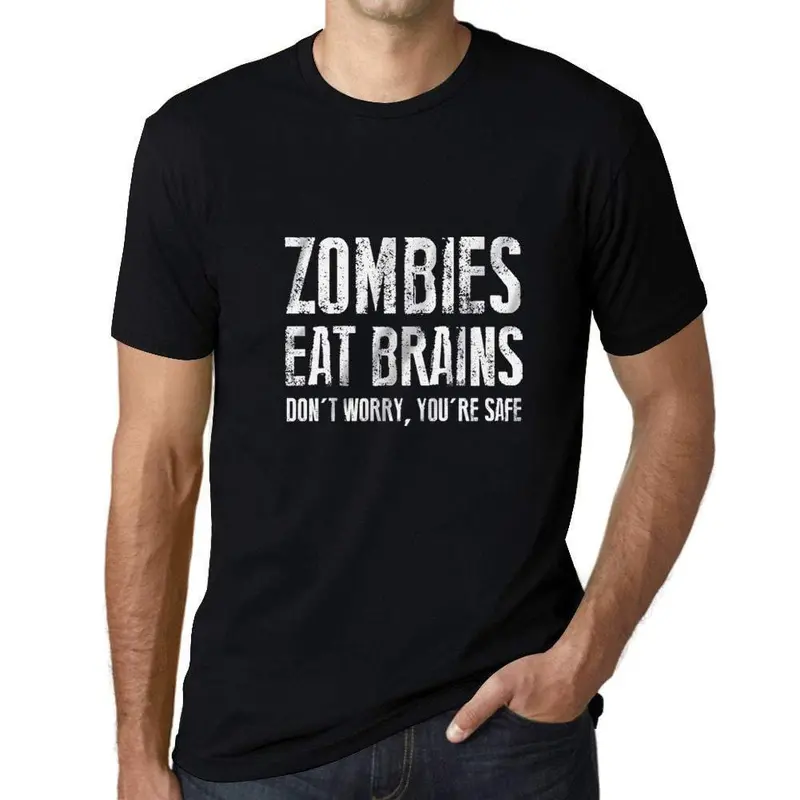 Ultrabasic Homme T-Shirt Graphique Zombies Eat Brains, Don't Worry You're Safe Noir Profond 1