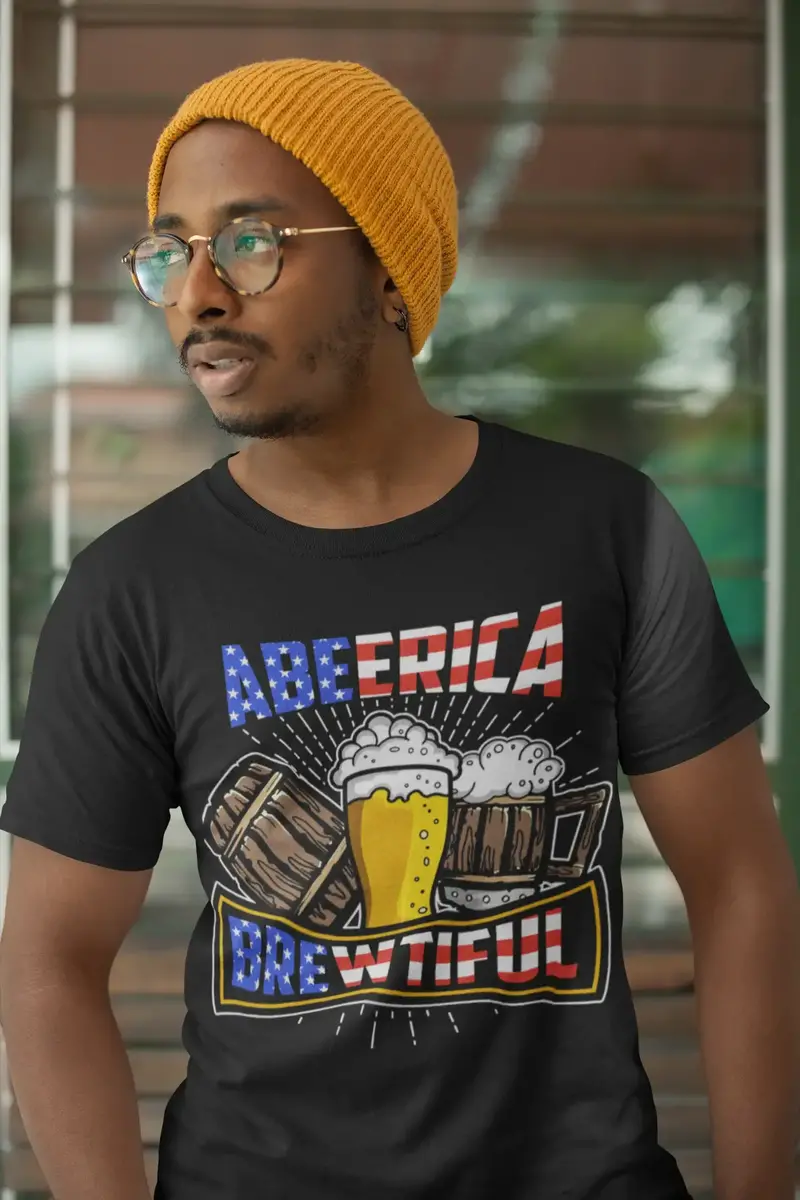 Ultrabasic Men's Funny T-Shirt Abeerica Brewtiful - American Flag Beer Lover Tee Shirt 1