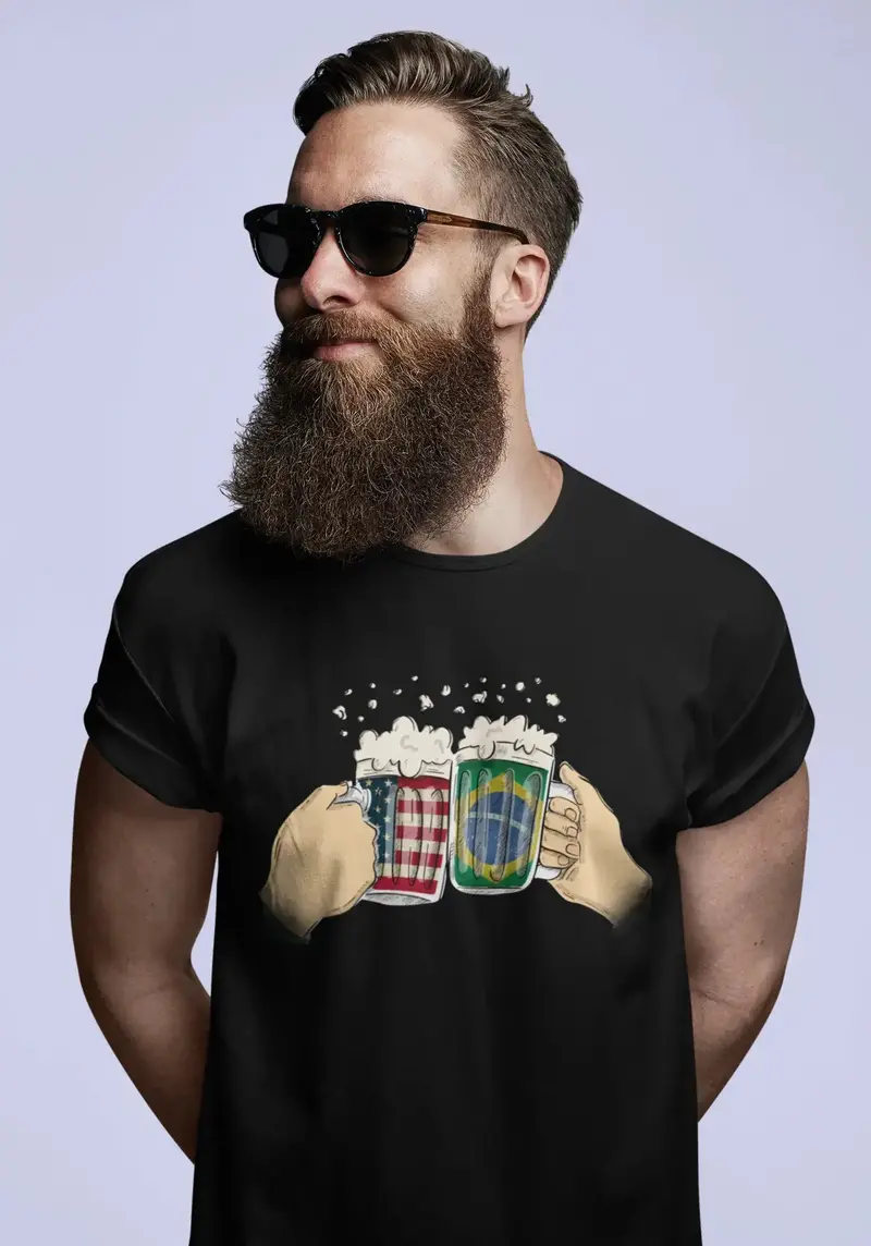 Ultrabasic Men's Funny T-Shirt Us And Brazil Beer - American Flag Beer Lover Tee Shirt 1
