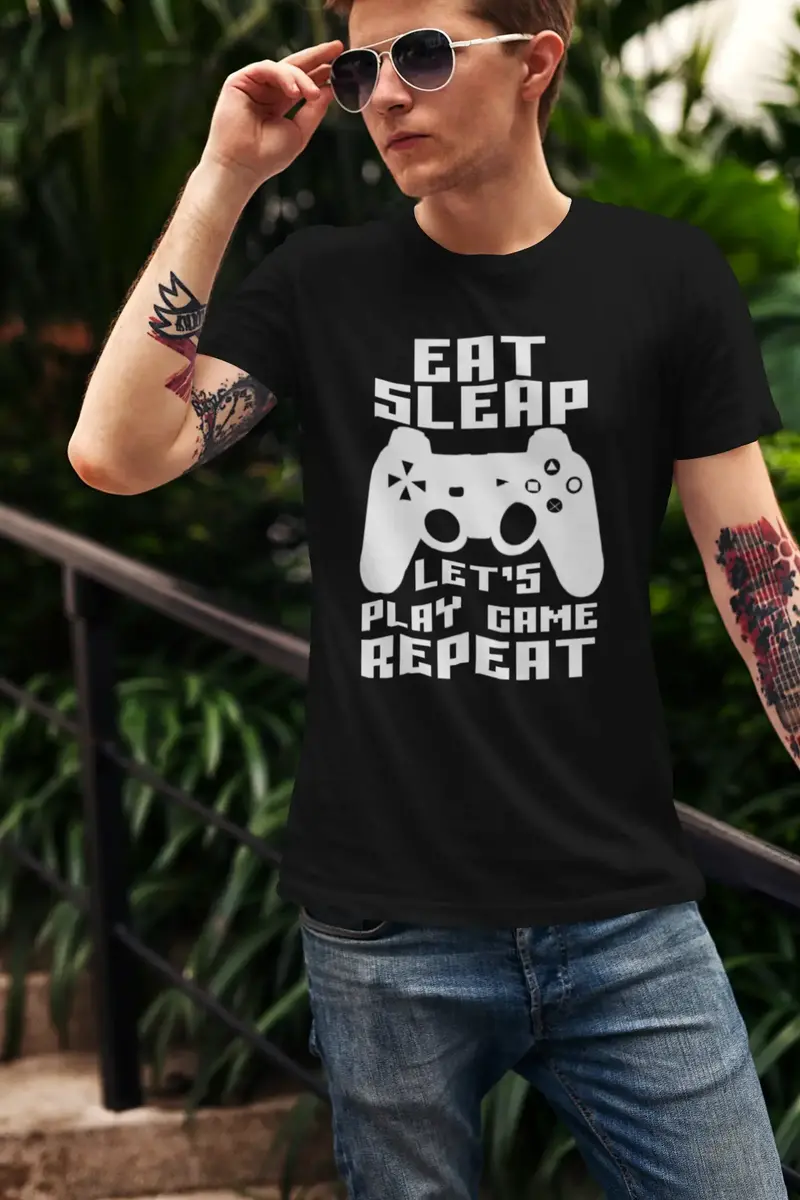 Ultrabasic Men's Gaming T-Shirt Eat Sleep Game Repeat - Funny Gamer Shirt 1