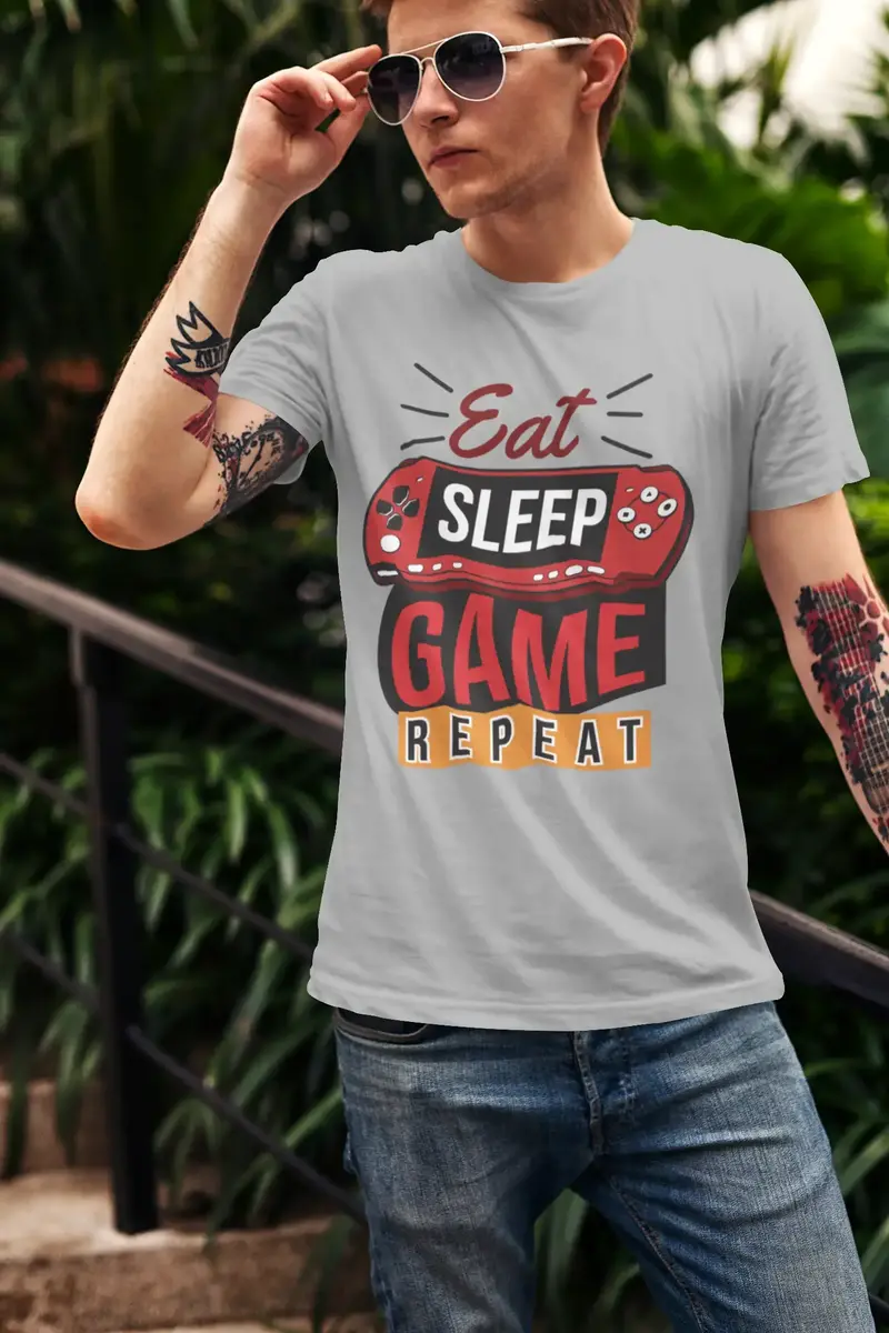 Ultrabasic Men's Gaming T-Shirt Eat Sleep Game Repeat - Retro Gamer Tee Shirt 1