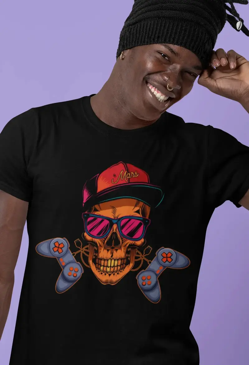 Ultrabasic Men's Gaming T-Shirt Gamer Skull Joystick - Funny Joke Shirt For Men 1