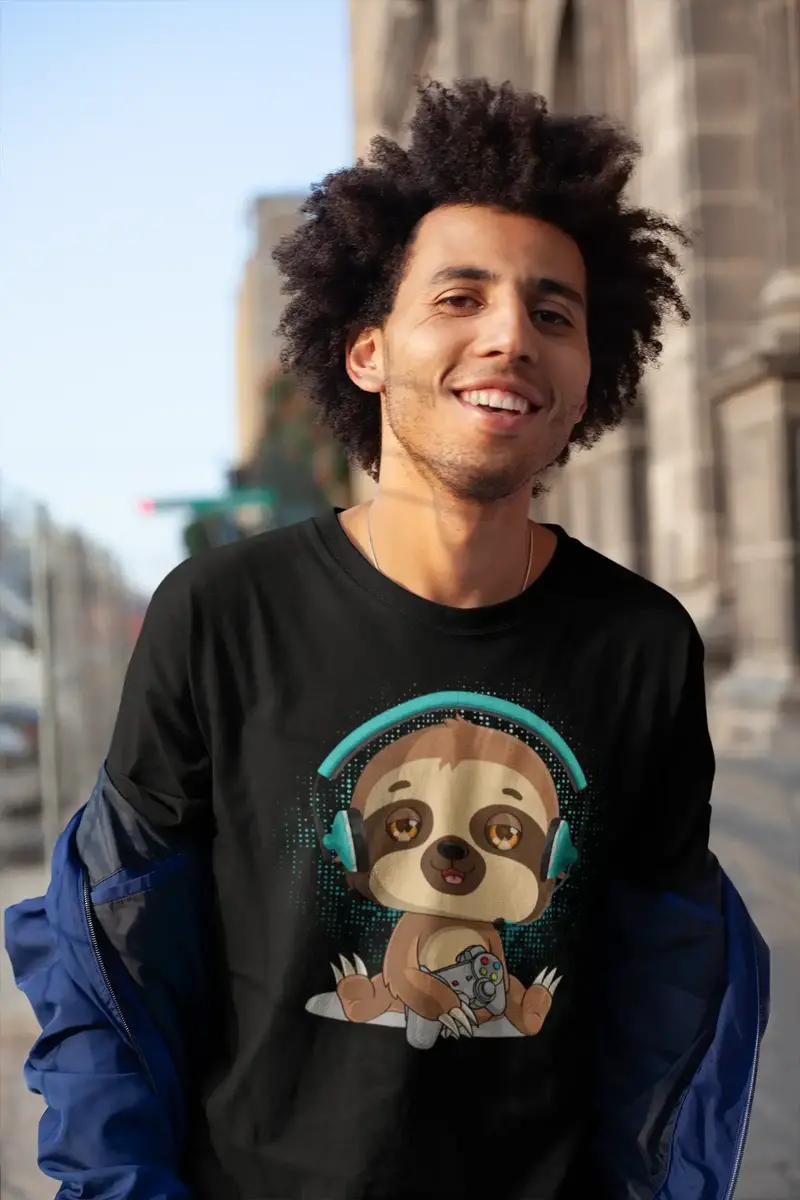Ultrabasic Men's Gaming T-Shirt Lazy Sloth Gamer - Funny Shirt For Gamers 1