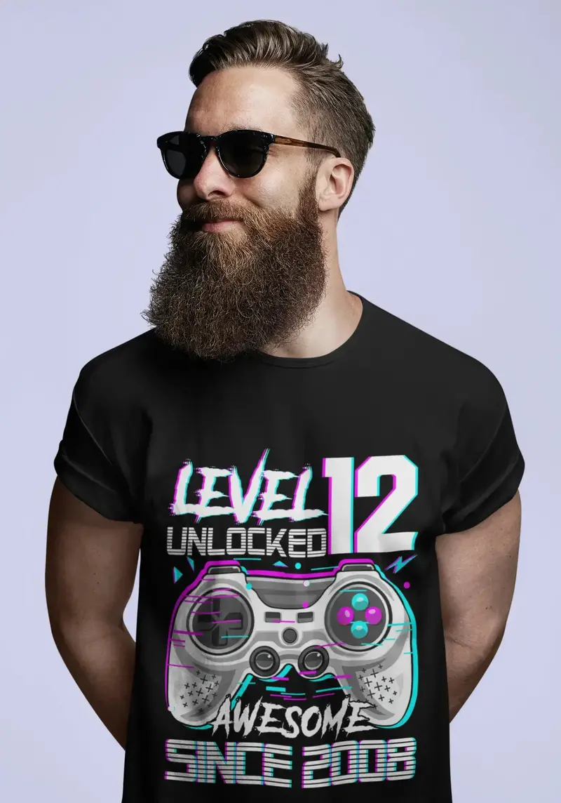 Ultrabasic Men's Gaming T-Shirt Level 12 Unlocked - Awesome Since 2008 - 12Th Birthday Gift 1