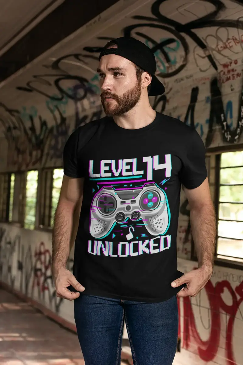 Ultrabasic Men's Gaming T-Shirt Level 14 Unlocked - Video Gaming Tee Shirt - 14Th Birthday Gift 1
