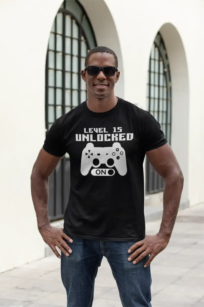 Ultrabasic Men's Gaming T-Shirt Level 15 Unlocked - Game Mode On - Gamer Shirt 1