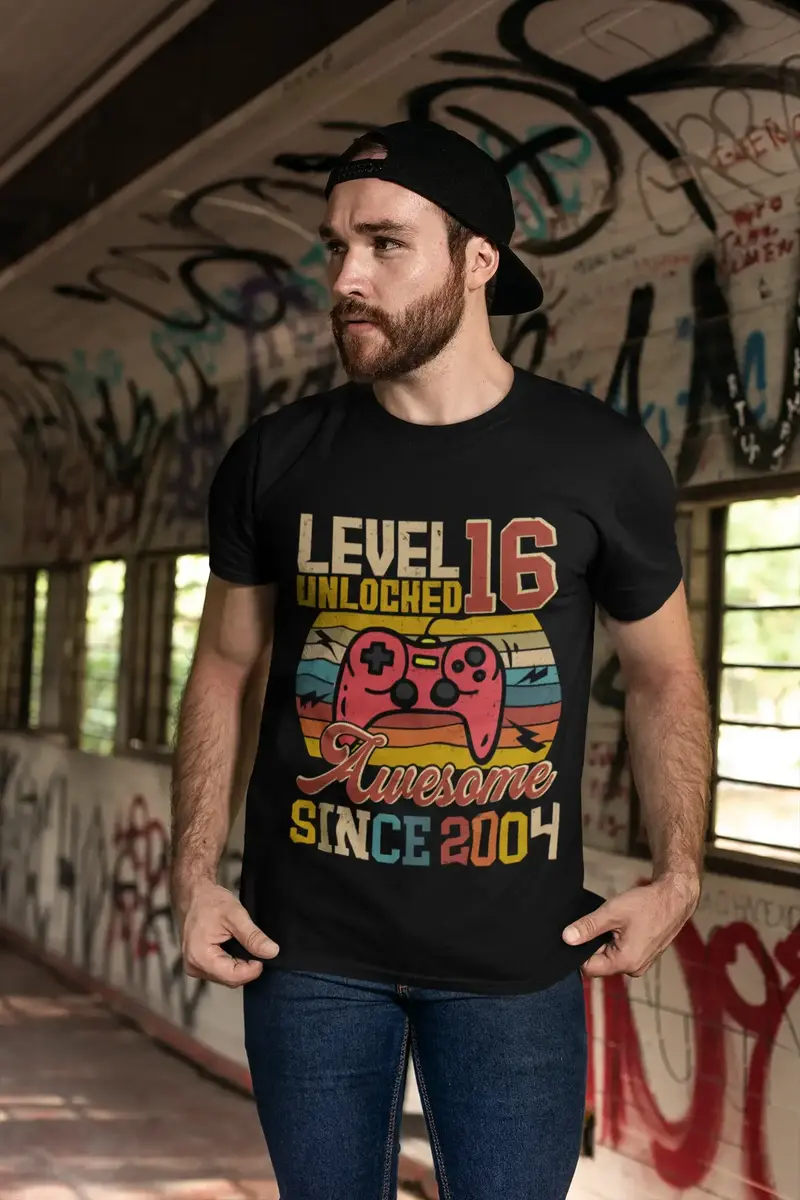 Ultrabasic Men's Gaming T-Shirt Level 16 Unlocked - Awesome Since 2004 - 16Th Birthday Gift 1