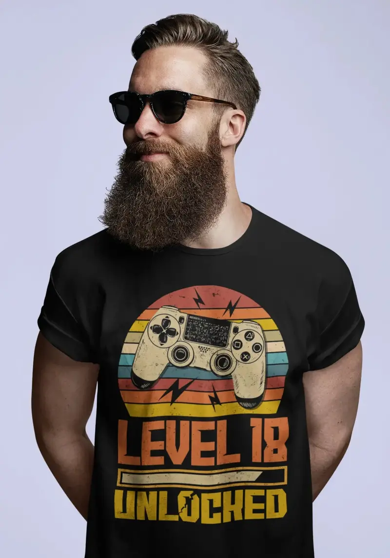 Ultrabasic Men's Gaming T-Shirt Level 18 Unlocked - Gamer 18Th Birthday Tee Shirt 1